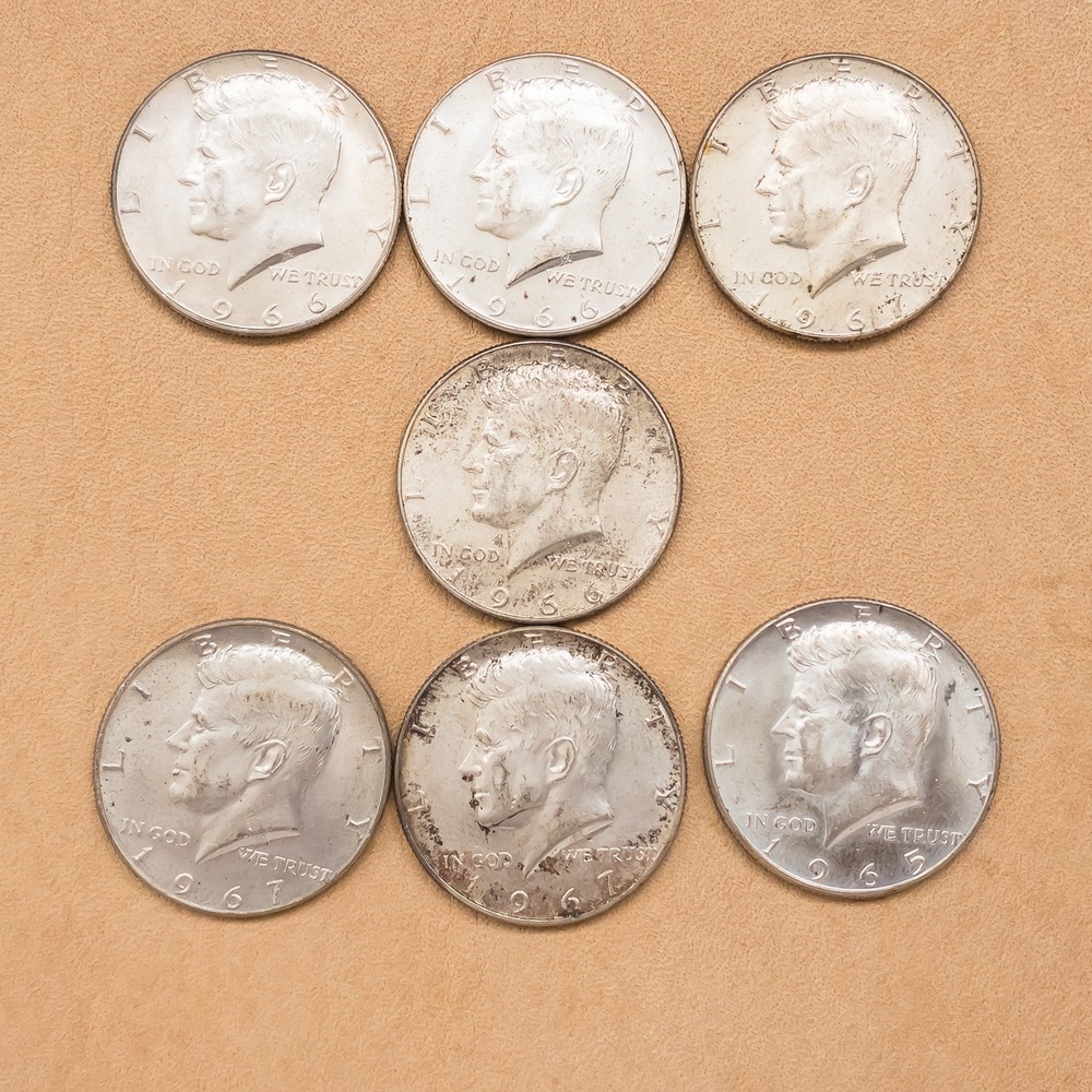 US Mint Kennedy Half Dollar Mixed 7pc Silver 1965-1967 40% Silver Coins